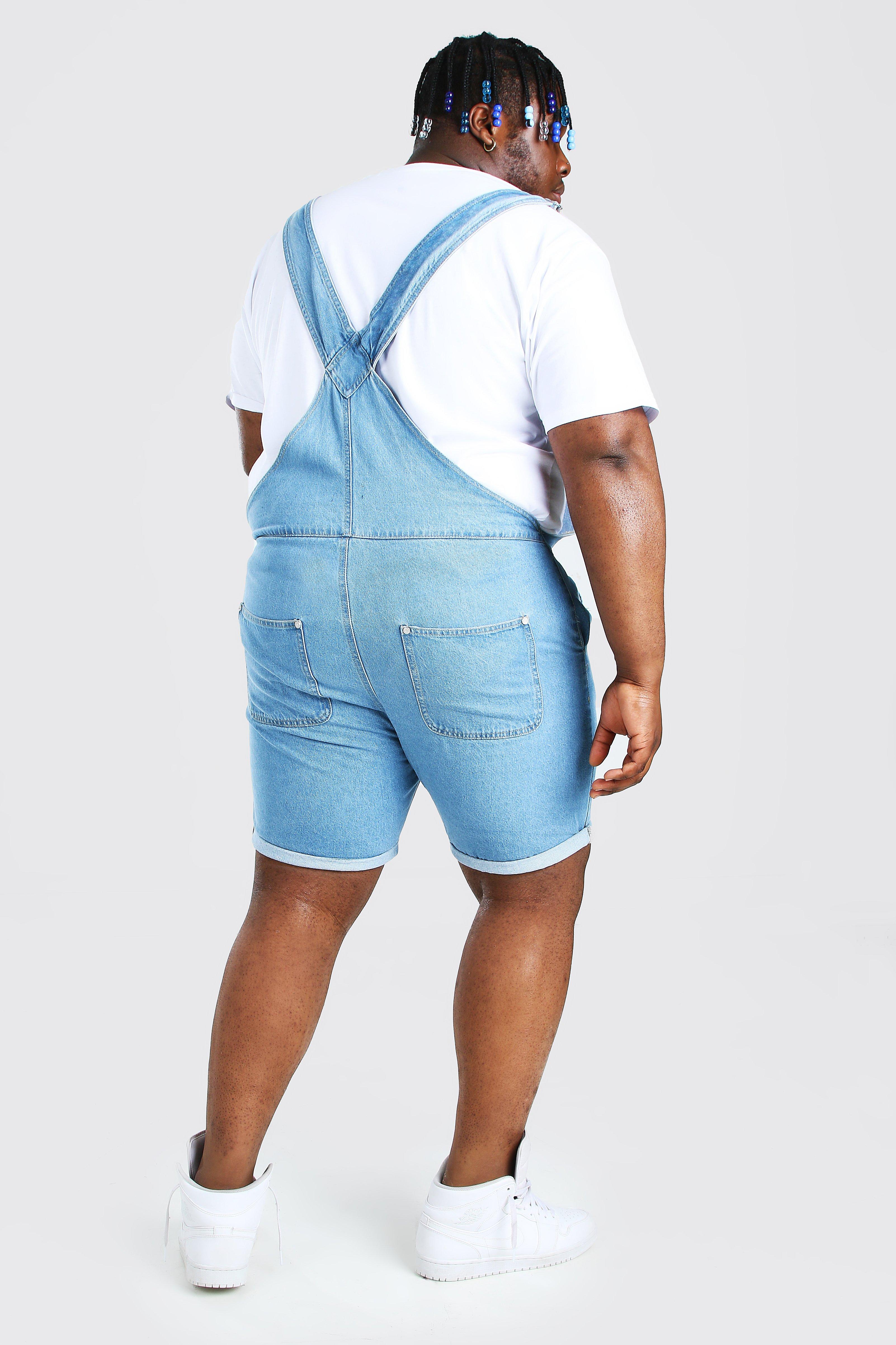 Mens denim best sale overalls shorts